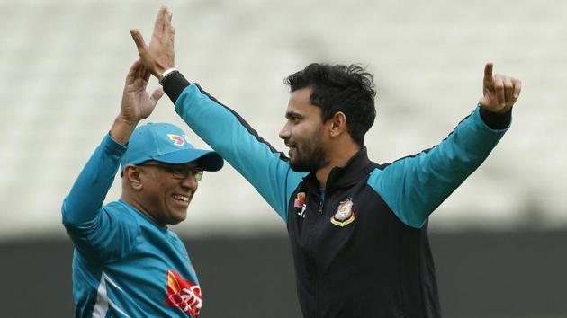 Bangladesh cricket team coach Chandika Hathurusingha (L) and Mashrafe Mortaza during a training session at Edgbaston in Birmingham on Tuesday, preparing for their ICC Champions Trophy semifinal vs Indian cricket team to be played on Thursday.. (REUTERS) Bangladesh cricket team coach Chandika Hathurusingha (L) and Mashrafe Mortaza during a training session at Edgbaston in Birmingham on Tuesday, preparing for their ICC Champions Trophy semifinal vs Indian cricket team to be played on Thursday.. (REUTERS)