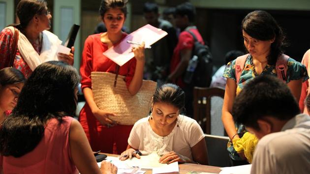 BA programme continued to be the top course choice, with 1,40,619 applicants, followed closely by BA (Hons) English with 1,28,842 applications. (Hindustan Times) BA programme continued to be the top course choice, with 1,40,619 applicants, followed closely by BA (Hons) English with 1,28,842 applications. (Hindustan Times)