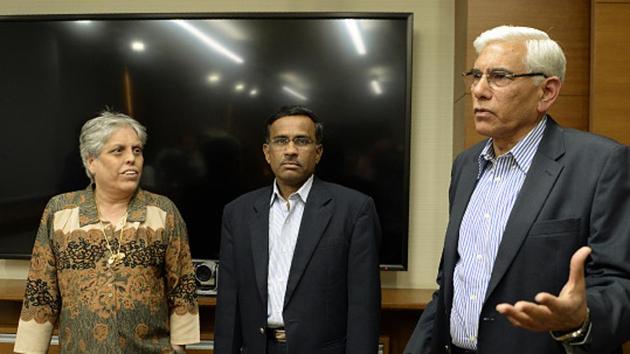 With Vikaram Limaye’s (centre) exit, the already depleted (after Ramachandra Guha’s resignation) BCCI Committee of Administrators (COA) will be just a two-member panel comprising of Vinod Rai and Diana Edulji (left).(AFP/Getty Images)