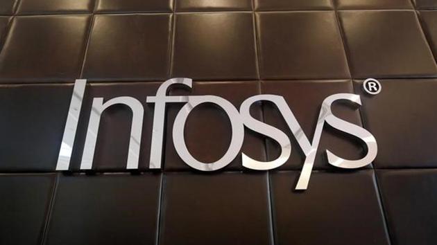 The logo of Infosys is pictured inside the company's headquarters in Bengaluru, India, April 13, 2017. The logo of Infosys is pictured inside the company's headquarters in Bengaluru, India, April 13, 2017.