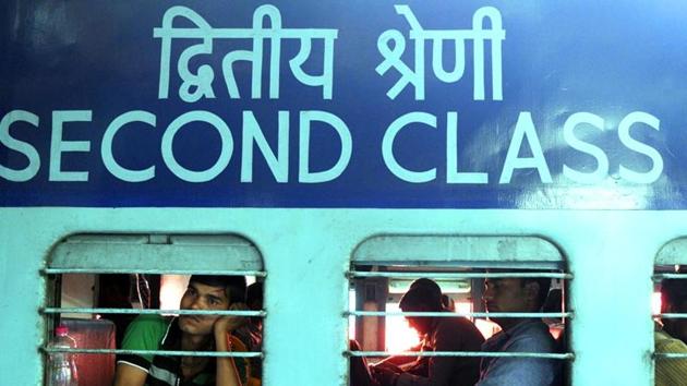 File photograph of a train. Five women travelling in a train from Jharkhand to Bhopal were detained by railway police in Satna on Tuesday on suspicion of a religious conversion racket.(HT PHOTO)