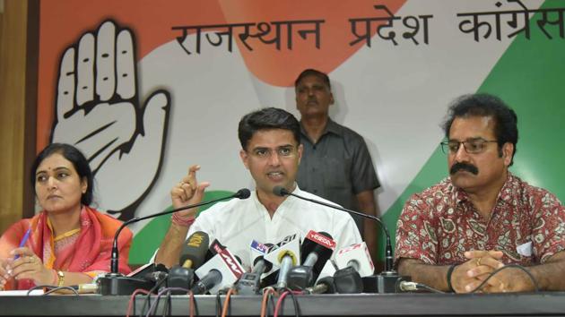 State congress president Sachin Pilot interacts with the in Jaipur on Tuesday. (Prabhakar Sharma/HT Photo) State congress president Sachin Pilot interacts with the in Jaipur on Tuesday. (Prabhakar Sharma/HT Photo)