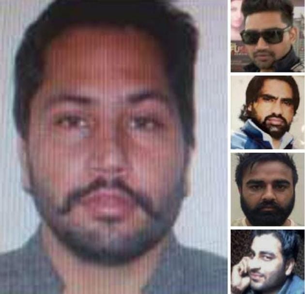 (left) Gangster Jaipal, (from right top) Tirath Singh, Gurbaksh Sewewala, Harjinder Singh Vicky Gounder, Jaspreet Singh Goppy Ghanshampria. (HT Photos) (left) Gangster Jaipal, (from right top) Tirath Singh, Gurbaksh Sewewala, Harjinder Singh Vicky Gounder, Jaspreet Singh Goppy Ghanshampria. (HT Photos)