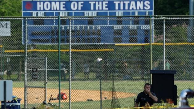 Police investigate a shooting scene after a gunman opened fire on Republican members of Congress during a baseball practice near Washington in Alexandria, Virginia. Several people including House of Representatives majority Whip Steve Scalise were wounded in the incident. According to police and witnesses the shooter was arrested and taken into custody immediately. (Joshua Roberts /REUTERS) Police investigate a shooting scene after a gunman opened fire on Republican members of Congress during a baseball practice near Washington in Alexandria, Virginia. Several people including House of Representatives majority Whip Steve Scalise were wounded in the incident. According to police and witnesses the shooter was arrested and taken into custody immediately. (Joshua Roberts /REUTERS)