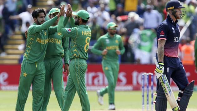 Pakistan players celebrate the wicket of England's Ben Stokes during the ICC Champions Trophy 2017 semi-final. (AFP) Pakistan players celebrate the wicket of England's Ben Stokes during the ICC Champions Trophy 2017 semi-final. (AFP)