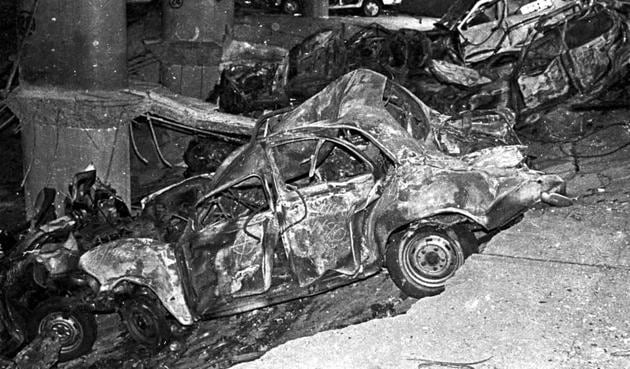 A mangled car in the basement of BSE after the blast. (HT FILE) A mangled car in the basement of BSE after the blast. (HT FILE)