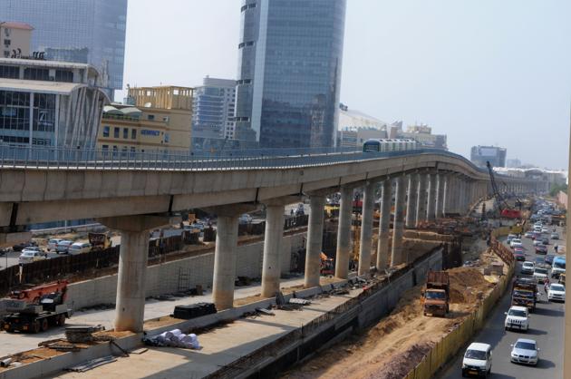 The ongoing work on DLF-5 underpass. (Parveen Kumar/HT) The ongoing work on DLF-5 underpass. (Parveen Kumar/HT)