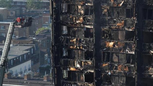 The Grenfell Tower, which was destroyed in a fire disaster, in north Kensington, west London on Thursday.(Reuters)