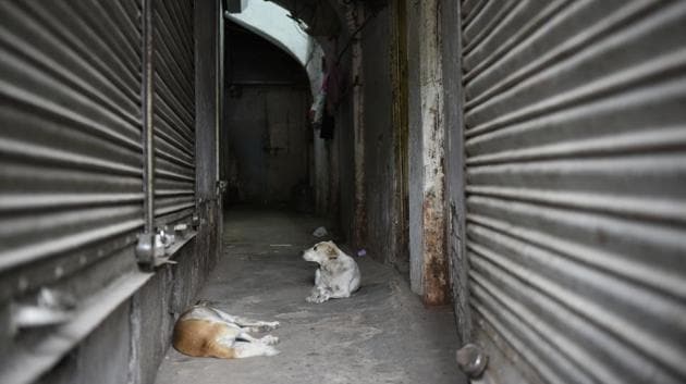 A view of the empty Nai Sadak in Old Delhi on account of bandh called by the textile traders against implementation of Goods and Service Tax(GST). While a number of brands and retailers have already started offering discounts to clear their sellers stock, small traders across various parts of the country closed their shops down demanding revision of the tax rates and withdrawal of taxes in textiles.The landmark GST reform is expected to be levied from next month. (Saumya Khandelwal/HT PHOTO) A view of the empty Nai Sadak in Old Delhi on account of bandh called by the textile traders against implementation of Goods and Service Tax(GST). While a number of brands and retailers have already started offering discounts to clear their sellers stock, small traders across various parts of the country closed their shops down demanding revision of the tax rates and withdrawal of taxes in textiles.The landmark GST reform is expected to be levied from next month. (Saumya Khandelwal/HT PHOTO)