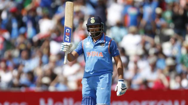 India’s Rohit Sharma celebrates scoring half century. (REUTERS) 