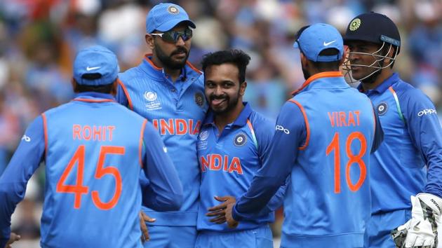 India’s Kedar Jadhav celebrates taking the wicket of Bangladesh’s Tamim Iqbal. (REUTERS) 