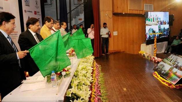 Railways minister Suresh Prabhu attends an event at the National Rail Museum in New Delhi.