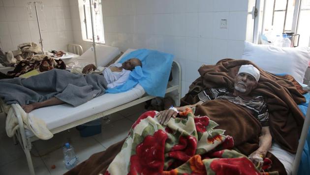 FILE -- In this May. 15, 2017 file photo, people are treated for suspected cholera infection at a hospital in Sanaa, Yemen. The United Nations warned Thursday, June 15, 2017, that the cholera outbreak in Yemen, that has already killed over 900 people, is depleting aid resources to the point they won't be able to provide food to the famine-stricken country through the summer. (AP) FILE -- In this May. 15, 2017 file photo, people are treated for suspected cholera infection at a hospital in Sanaa, Yemen. The United Nations warned Thursday, June 15, 2017, that the cholera outbreak in Yemen, that has already killed over 900 people, is depleting aid resources to the point they won't be able to provide food to the famine-stricken country through the summer. (AP)