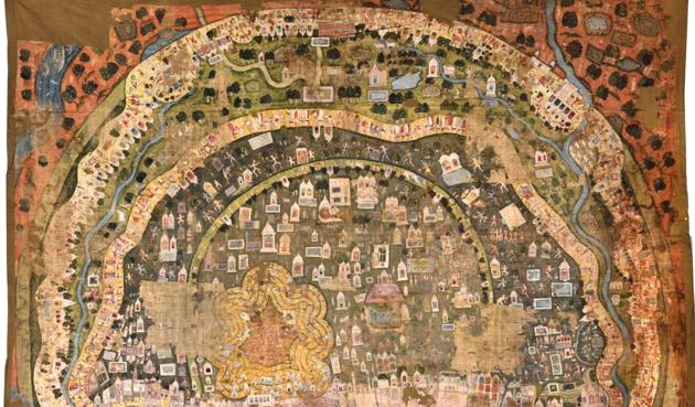 Pilgrimages on Banaras, a painting on cloth made in Rajasthan in 1800 AD.(Image courtesy: National Museum)