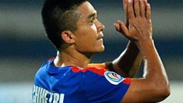 Sunil Chhetri is the all-time top goalscorer for the India national football team, with 54 goals in 94 games.(AFP/Getty Images)