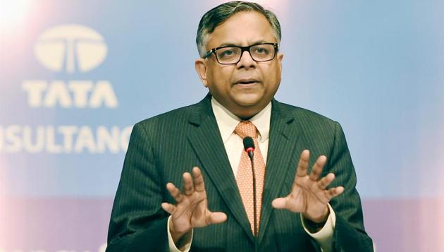 N Chandrasekaran, the chairman of Tata Sons, during the annual general meeting of Tata Consultancy Services (TCS) in Mumbai on Friday. (PTI) N Chandrasekaran, the chairman of Tata Sons, during the annual general meeting of Tata Consultancy Services (TCS) in Mumbai on Friday. (PTI)