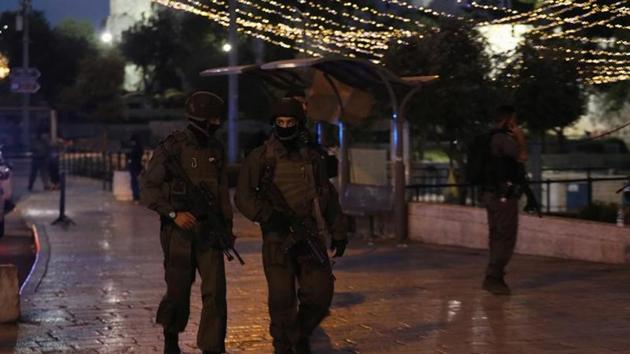Israeli policemen secure the scene of the shooting and stabbing attack outside Damascus Gate in Jerusalem's Old City on June 16, 2017.(Reuters) Israeli policemen secure the scene of the shooting and stabbing attack outside Damascus Gate in Jerusalem's Old City on June 16, 2017.(Reuters)