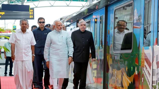 PM Narendra Modi during the inaguration of Kochi Metro.(HT Photo)