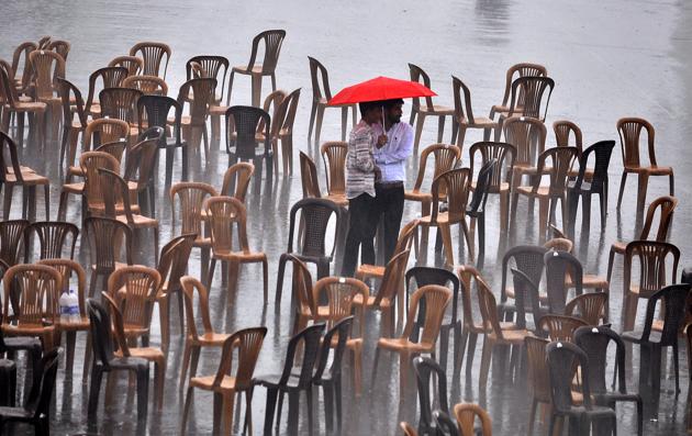 During the rain at the Ridge in Shimla on Saturday, June 17. (Deepak Sansta/HT)