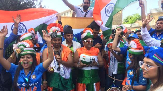 Thousands of Indian fans are in attendance at The Oval for the India vs Pakistan final. (HT Photo) 
