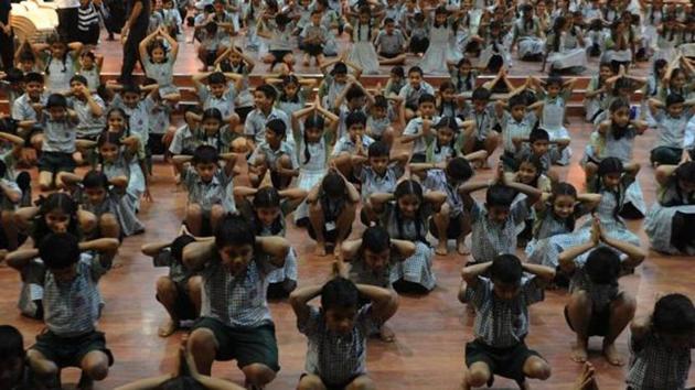The state and centre have been insisting on practising yoga in schools since last year after the United Nations adopted an India-led resolution declaring June 21 as Yoga Day.(File photo)