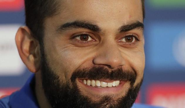 India's captain Virat Kohli smiles during a press conference at the Oval cricket ground in London on Saturday. (PTI) India's captain Virat Kohli smiles during a press conference at the Oval cricket ground in London on Saturday. (PTI)