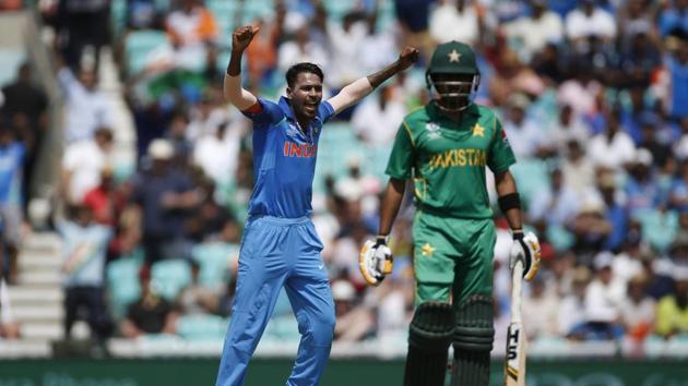 Hardik Pandya finally got the big wicket of Zaman for 114 as India attempted a fightback. (REUTERS) Hardik Pandya finally got the big wicket of Zaman for 114 as India attempted a fightback. (REUTERS)
