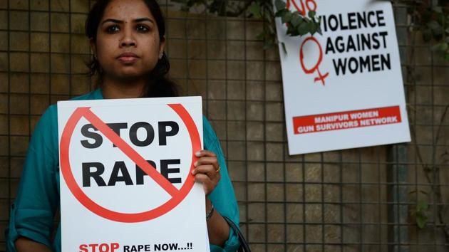 A social activist at a protest rally against rape incidents, in New Delhi. The victim in the Bihar train incident is a class 10 student.(AFP File Photo)