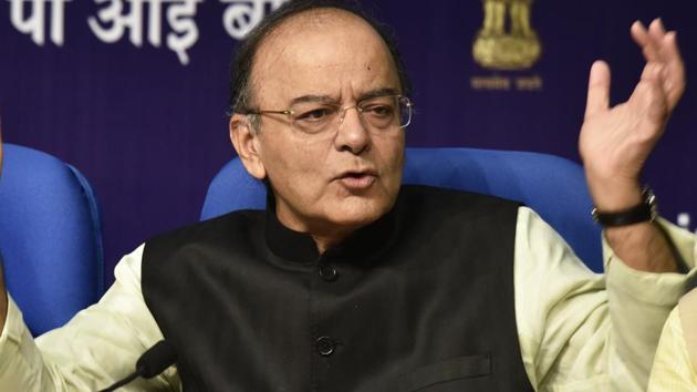 Finance minister Arun Jaitley at a press conference in New Delhi, on June 1, 2017.(Mohd Zakir/HT File Photo)