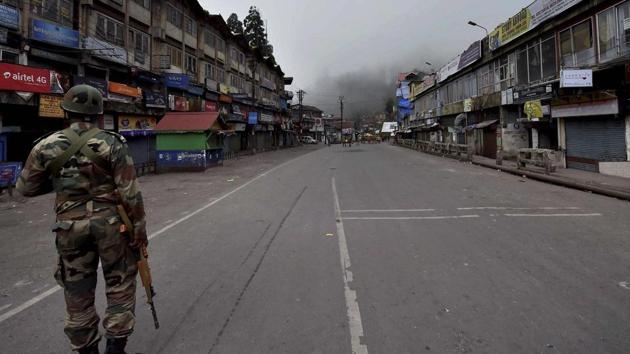 Security personnel patrol a road during GJM strike in Darjeeling on Saturday. (PTI Photo) Security personnel patrol a road during GJM strike in Darjeeling on Saturday. (PTI Photo)