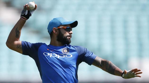 India cricket team skipper Virat Kohli during training on the eve of the ICC Champions Trophy 2017 final vs Pakistan cricket team at The Oval in London.(REUTERS)