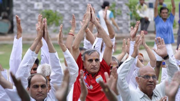 People from all age groups attended the camp. Prime Minister Narendra Modi and his government have been promoting yoga to encourage a healthy lifestyle. (Sunil Ghosh/HT Photo) People from all age groups attended the camp. Prime Minister Narendra Modi and his government have been promoting yoga to encourage a healthy lifestyle. (Sunil Ghosh/HT Photo)