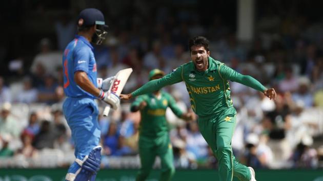 Things got better for Pakistan as Amir snapped up the dangerous Virat Kohli for 5 as Pakistan were on top. (REUTERS) Things got better for Pakistan as Amir snapped up the dangerous Virat Kohli for 5 as Pakistan were on top. (REUTERS)