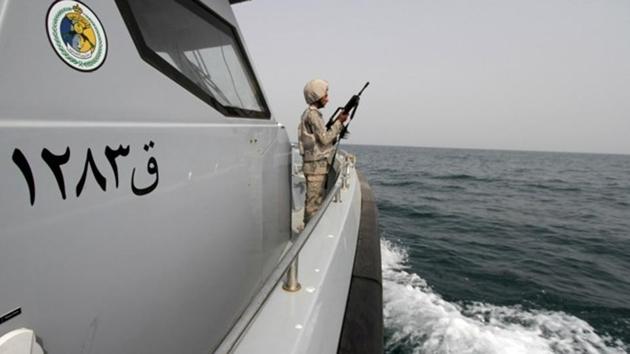 File photo of a Saudi border guard in a boat off the coast of the Red Sea on Saudi Arabia’s maritime border with Yemen in April 2015. (Reuters) File photo of a Saudi border guard in a boat off the coast of the Red Sea on Saudi Arabia’s maritime border with Yemen in April 2015. (Reuters)