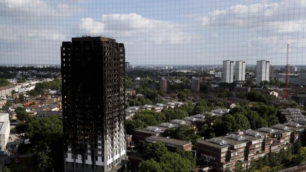 The remains of Grenfell Tower stand in London. (AP) The remains of Grenfell Tower stand in London. (AP)