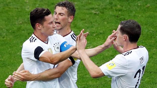 Germany’s Julian Draxler celebrates scoring their second goal against Australia in the FIFA Confederations Cup 2017. Follow highlights of Australia vs Germany here.(REUTERS)