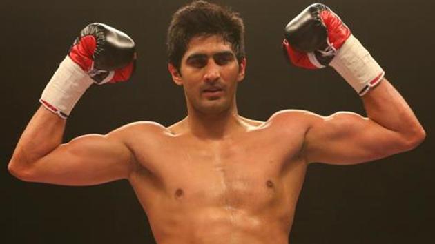 Vijender Singh celebrates beating Alexander Horvath during their Middleweight contest at the Echo Arena. (Getty Images) Vijender Singh celebrates beating Alexander Horvath during their Middleweight contest at the Echo Arena. (Getty Images)