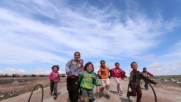 Internally displaced children who fled Raqqa city play in a camp in Ain Issa, Raqqa Governorate, Syria. (REUTERS) Internally displaced children who fled Raqqa city play in a camp in Ain Issa, Raqqa Governorate, Syria. (REUTERS)
