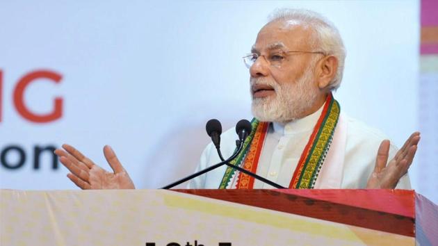 Prime Minister Narendra Modi addresses during the launch of the PN Panicker Reading Day- Reading Month Celebration in Kochi on Saturday.(PTI)