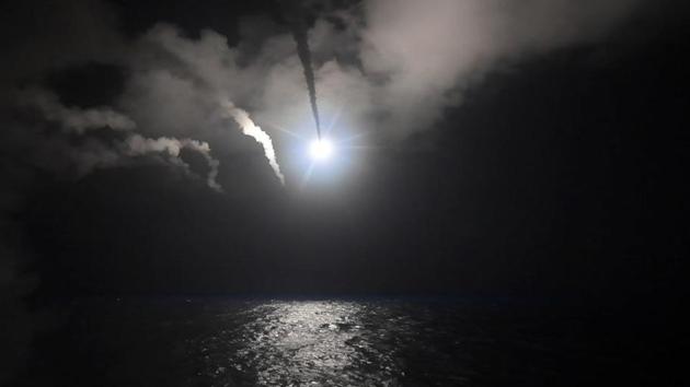 In this file image provided on April 7, 2017 by the US Navy, the guided-missile destroyer USS Porter (DDG 78) launches a tomahawk land attack missile in the Mediterranean Sea. The US missile attack has caused heavy damage to one of Syria's biggest and most strategic air bases. (AP File Photo) In this file image provided on April 7, 2017 by the US Navy, the guided-missile destroyer USS Porter (DDG 78) launches a tomahawk land attack missile in the Mediterranean Sea. The US missile attack has caused heavy damage to one of Syria's biggest and most strategic air bases. (AP File Photo)