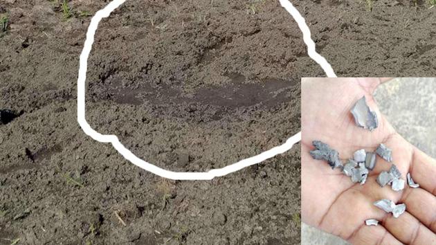 Spot where the practice rocket was dropped from an IAF fighter plane in Ludhiana on Tuesday. (HT Photo) Spot where the practice rocket was dropped from an IAF fighter plane in Ludhiana on Tuesday. (HT Photo)