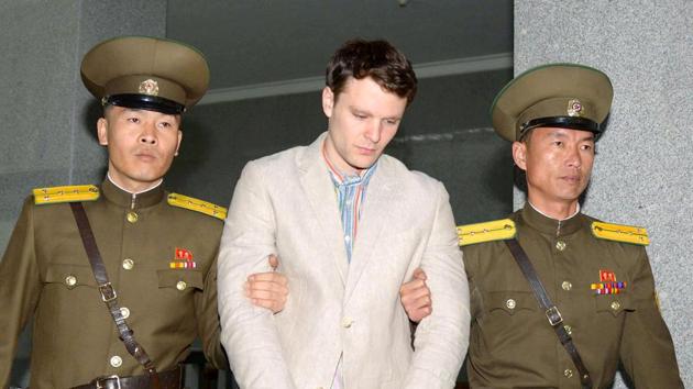 Otto Frederick Warmbier (C), a University of Virginia student who was detained in North Korea since early January, is taken to North Korea's top court in Pyongyang, North Korea, in this photo released by Kyodo March 16, 2016. (Reuters Photo) Otto Frederick Warmbier (C), a University of Virginia student who was detained in North Korea since early January, is taken to North Korea's top court in Pyongyang, North Korea, in this photo released by Kyodo March 16, 2016. (Reuters Photo)