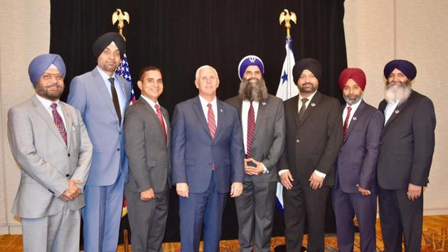 US Vice President Mike Pence with a Sikh delegation led by Gurinder Singh Khalsa that met him in Indianapolis.(AP) US Vice President Mike Pence with a Sikh delegation led by Gurinder Singh Khalsa that met him in Indianapolis.(AP)