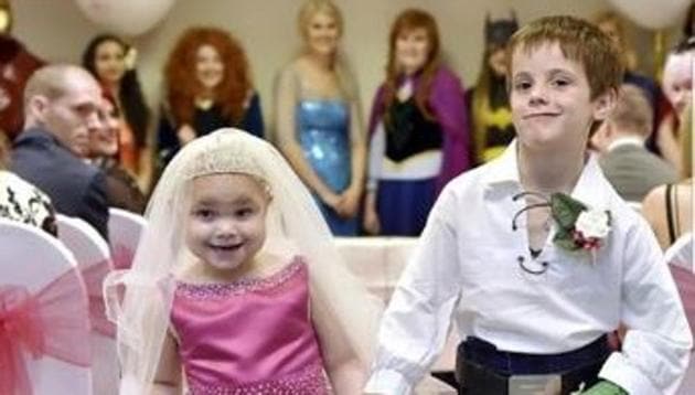 Five-year-old Eileidh Paterson, tied the knot with her best friend Harrison Grier, aged six.(Eileidhs Journey Facebook page)