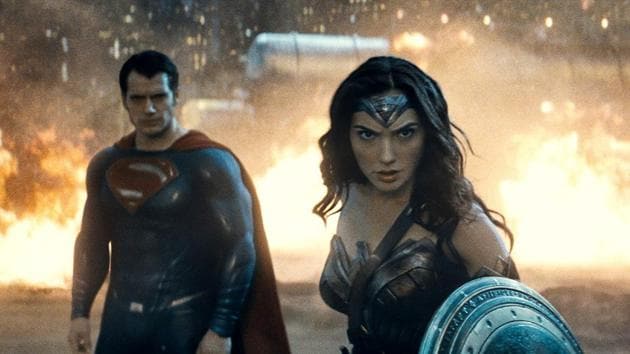 Superman Henry Cavill and Wonder Woman Gal Gadot in Batman v Superman.(©Warner Bros/courtesy Everett C)