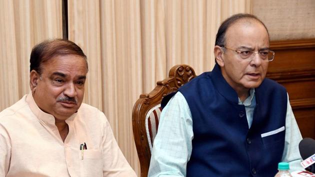 Finance minister Arun Jaitley with parliamentary affairs minister Ananth Kumar at a press conference on GST in New Delhi on Tuesday, June 20. (PTI) Finance minister Arun Jaitley with parliamentary affairs minister Ananth Kumar at a press conference on GST in New Delhi on Tuesday, June 20. (PTI)