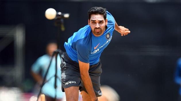 India's Bhuvneshwar Kumar delivers a ball during a practice session. (AFP/Getty Images)