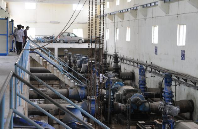 Huda engineers inspect pipelines at the Chandu Budhera water treatment plant on Thursday. (Parveen Kumar/HT PHOTO) Huda engineers inspect pipelines at the Chandu Budhera water treatment plant on Thursday. (Parveen Kumar/HT PHOTO)