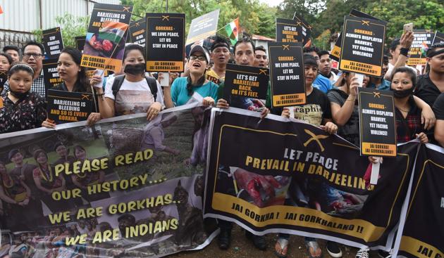 Gorkha Janamukti Morcha supporters hold a protest rally in Mumbai in support of a separate Gorkhaland state. (AFP File Photo) Gorkha Janamukti Morcha supporters hold a protest rally in Mumbai in support of a separate Gorkhaland state. (AFP File Photo)