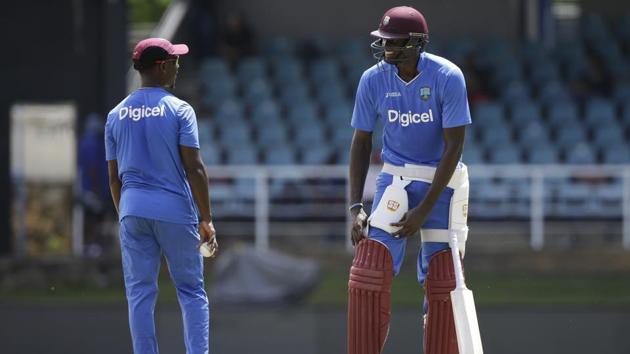 West Indies' captain Jason Holder, right, gets ready for training at the Queen's Park Oval in Port of Spain. (AP) West Indies' captain Jason Holder, right, gets ready for training at the Queen's Park Oval in Port of Spain. (AP)